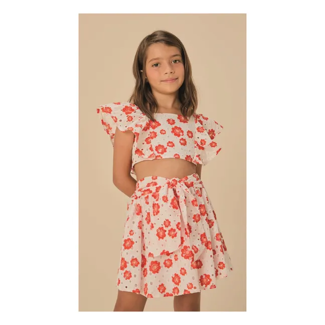 Top Manches Volants Broderie Anglaise Fleurie | Blanc