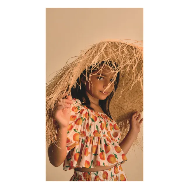 Blouse Crop Volants Orange | Blanc