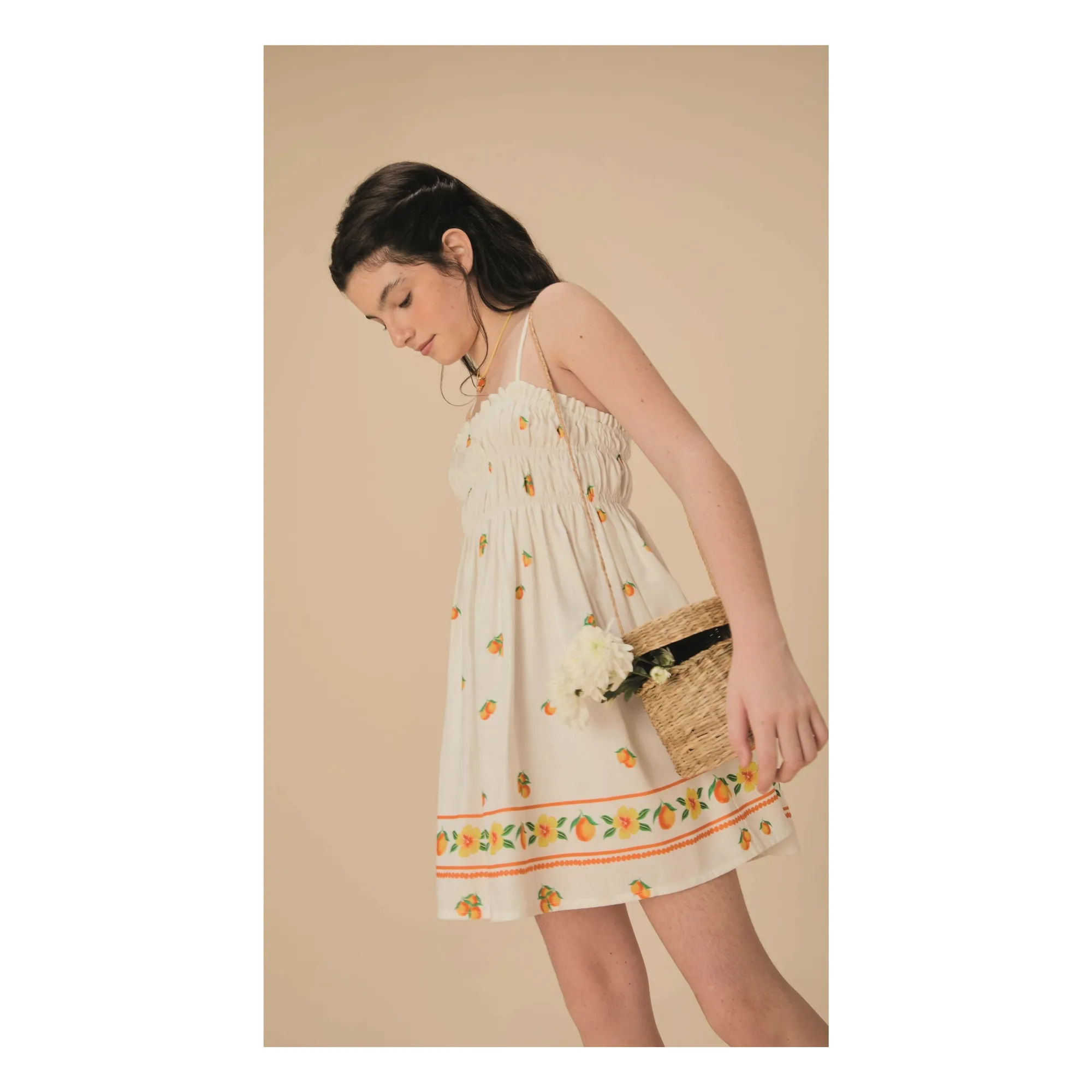 Robe Froncée Oranges | Blanc- Image produit n°0