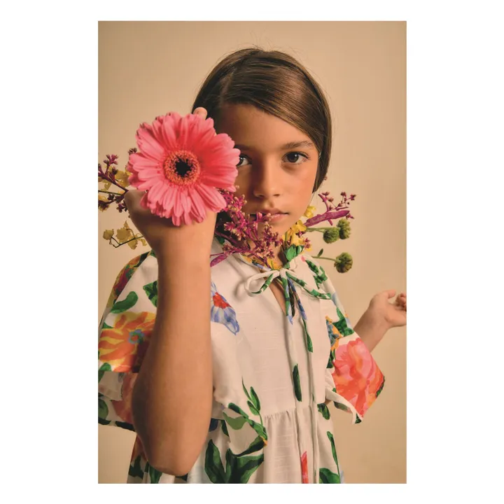 Vestido de flores con mangas acampanadas | Blanco- Imagen del producto n°2