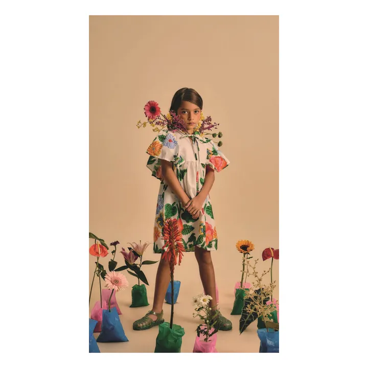 Vestido de flores con mangas acampanadas | Blanco- Imagen del producto n°1