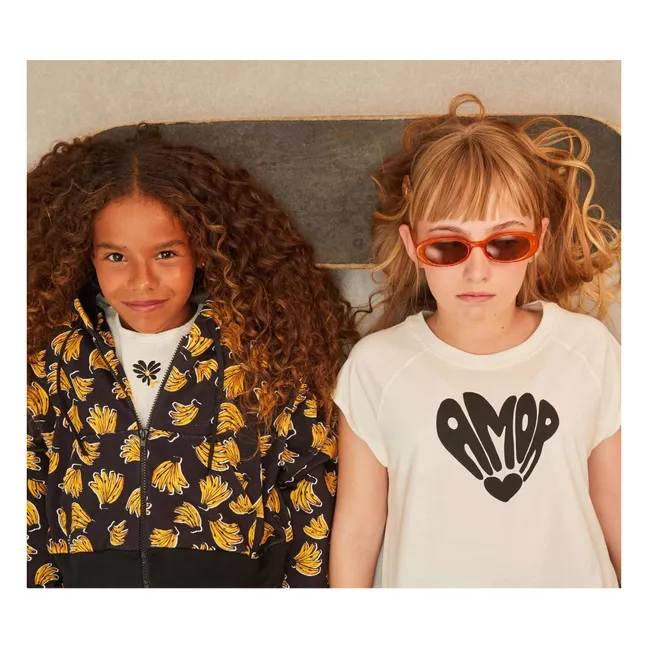 T-Shirt Crop gerippt Blume | Weiß