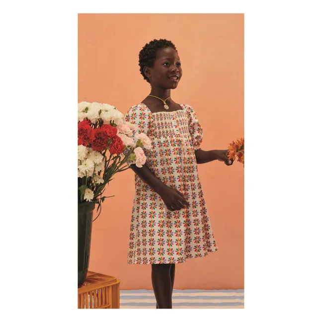 Robe Midi Manches Bouffantes Moulin à Vent | Blanc