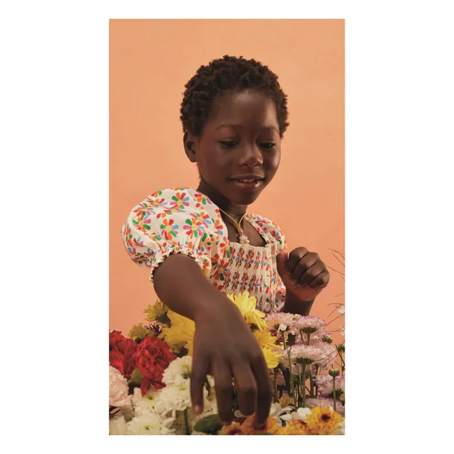 Robe Midi Manches Bouffantes Moulin à Vent | Blanc