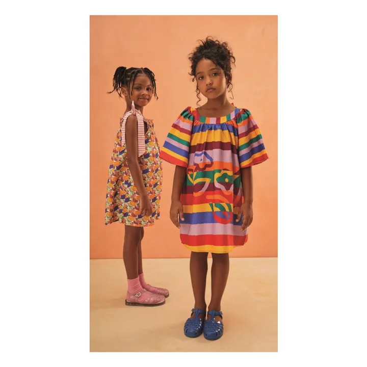 Robe Manches Evasées Fleurs Rayée | Jaune- Image produit n°1