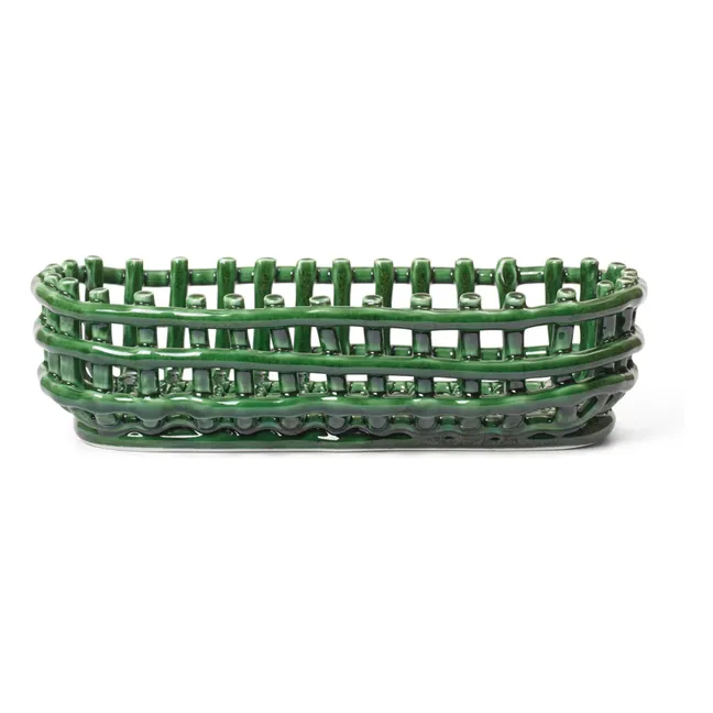 Cesta ovalada de cerámica | Verde esmeralda