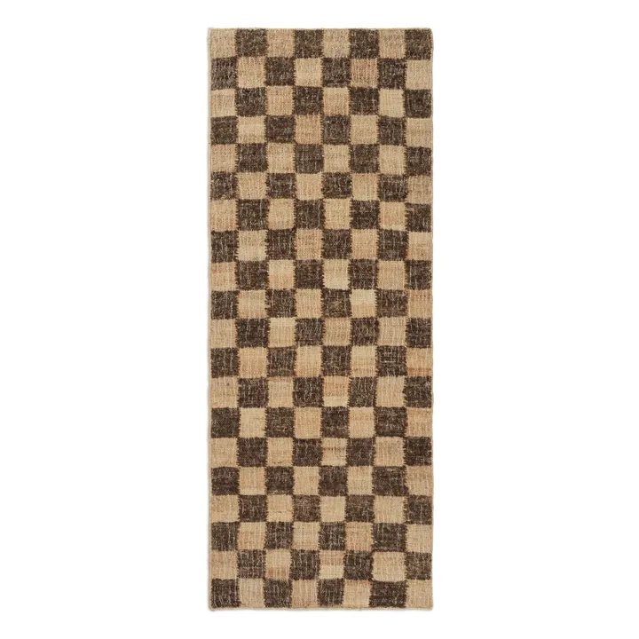 Tapis en jute et laine Check | Café- Image produit n°0