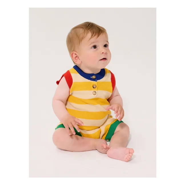 Combishort Rayée Maille Coton Bio | Jaune