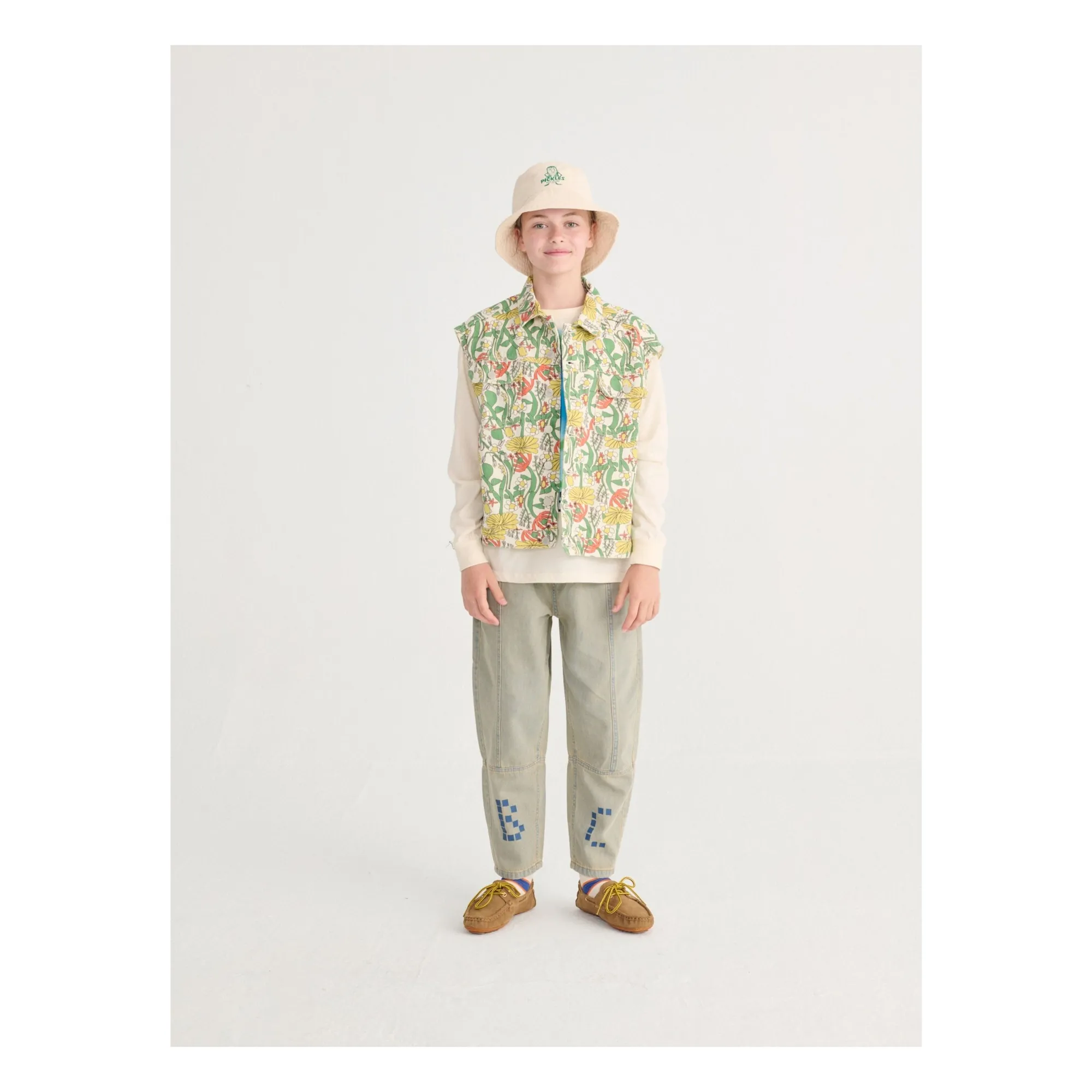 Veste Sans Manches Fleurie Twill Coton Bio | Ecru- Image produit n°2