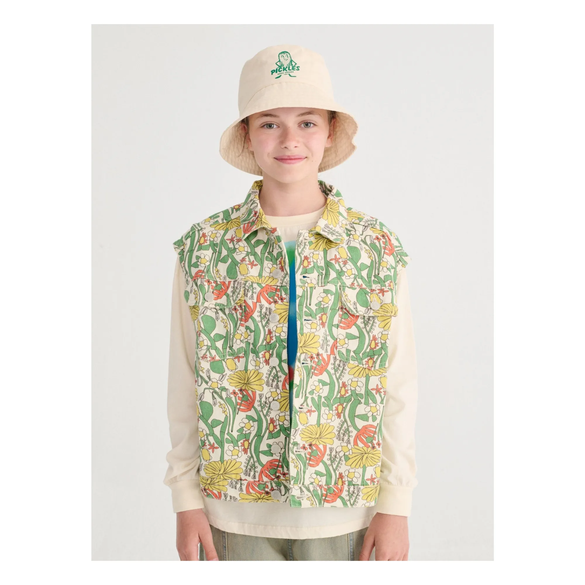 Veste Sans Manches Fleurie Twill Coton Bio | Ecru- Image produit n°1