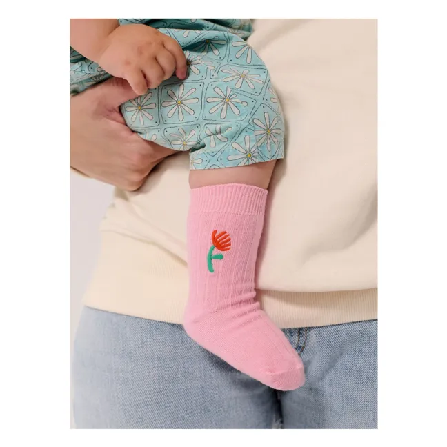 Lote de 2 pares de calcetines florales de algodón ecológico | Rosa