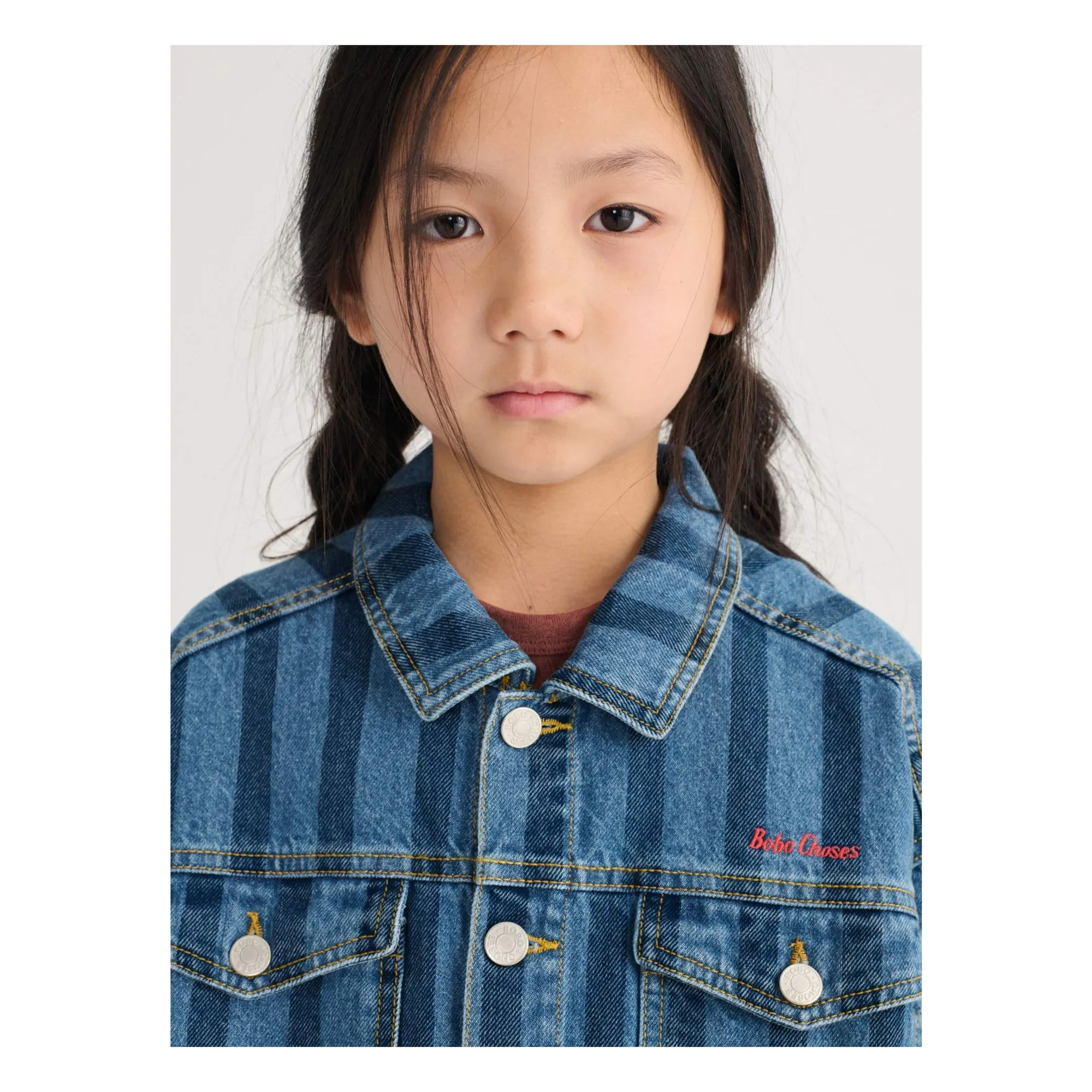 Veste Denim Rayée Coton Bio | Bleu- Image produit n°7