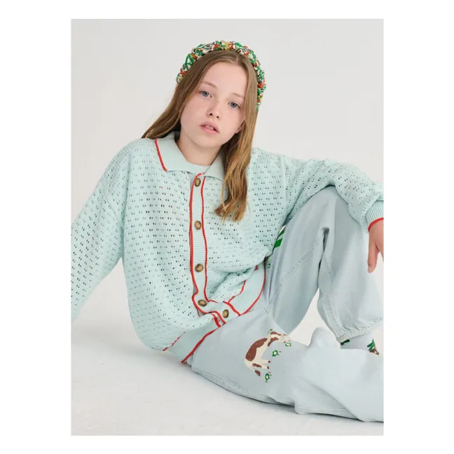 Cardigan Ajouré Coton Bio | Bleu Clair