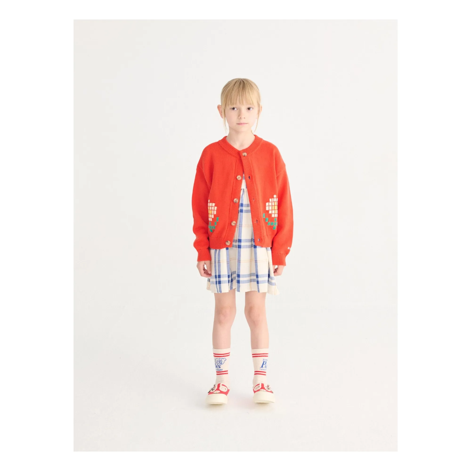 Cardigan Marguerites Coton Bio | Rouge- Image produit n°6