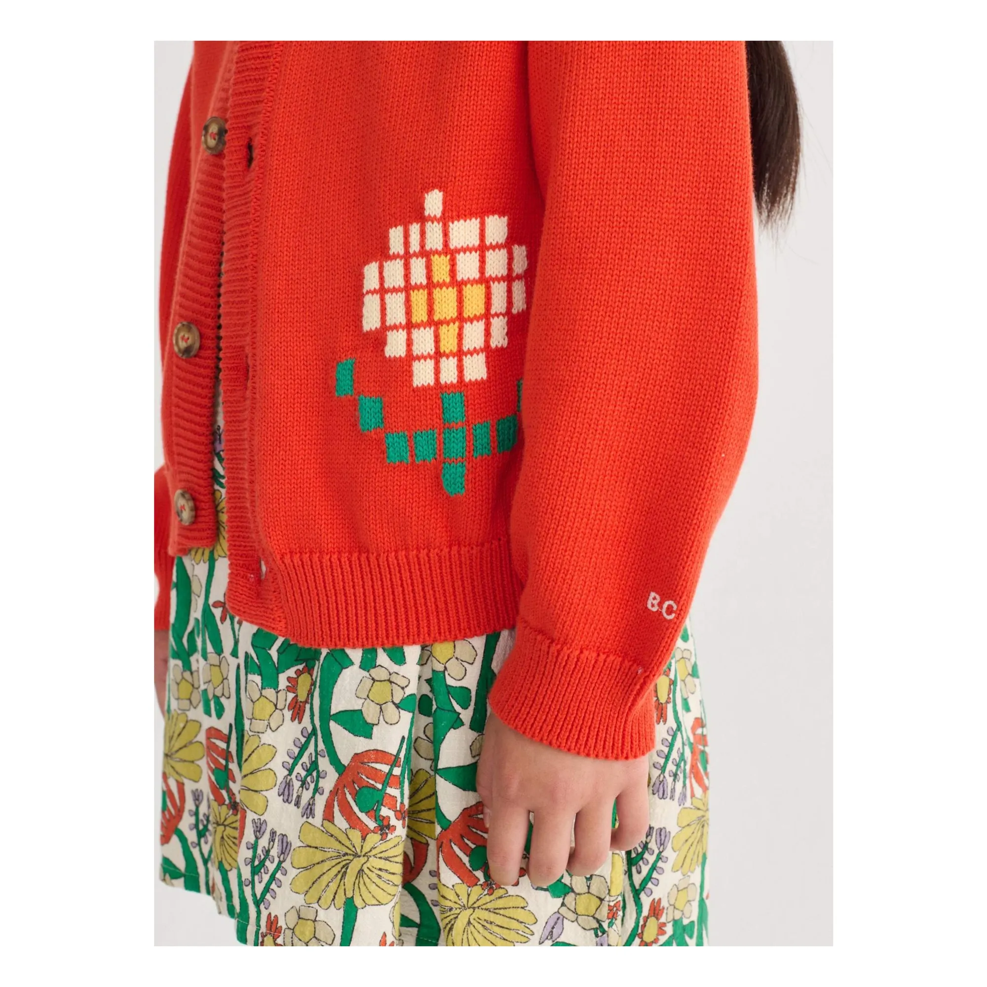 Cardigan Marguerites Coton Bio | Rouge- Image produit n°5