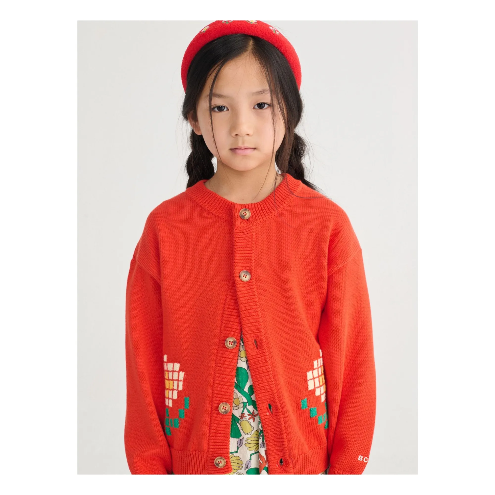 Cardigan Marguerites Coton Bio | Rouge- Image produit n°1