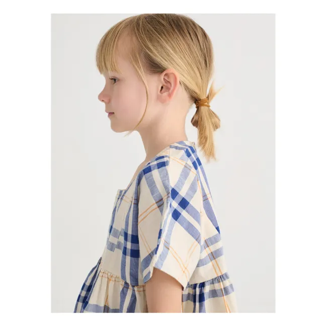 Tartan organic cotton dress | Ecru