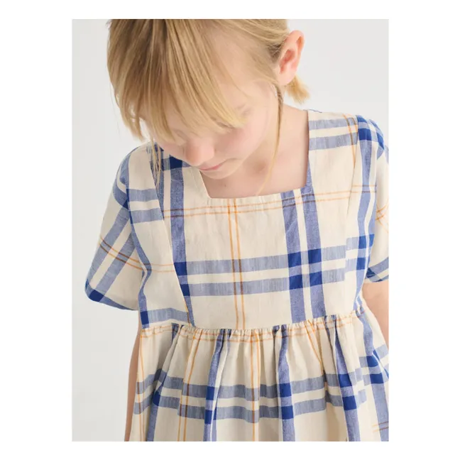 Tartan organic cotton dress | Ecru