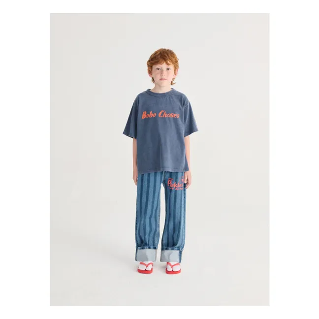 Organic Cotton Striped Jeans | Blue