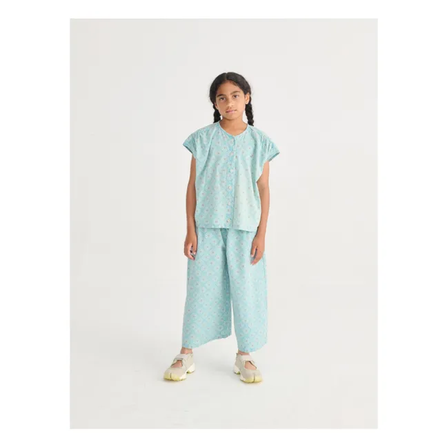 Jupe-Culotte Marguerites Coton Bio | Bleu Clair