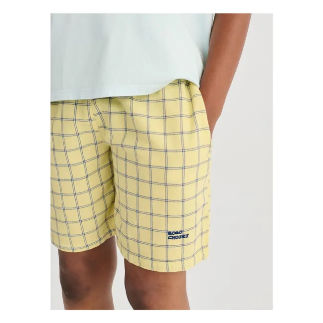 Organic cotton checked shorts | Yellow
