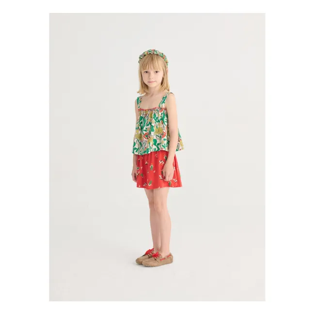 Top Froncé Fleuri Coton Bio | Blanc