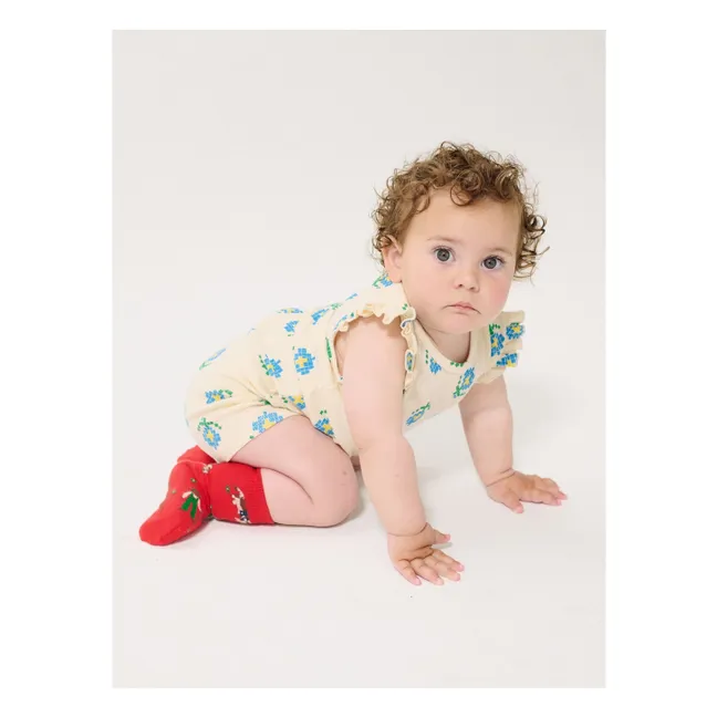 Pantalón corto acanalado con flores de algodón orgánico | Crudo