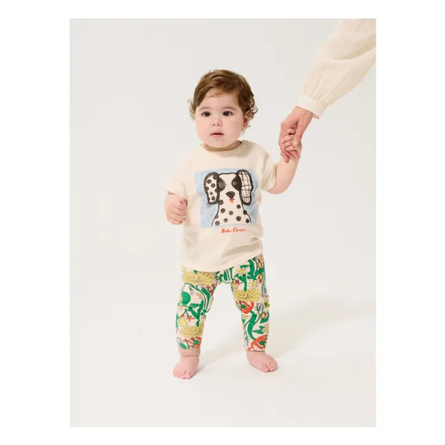 Legging Fleuri Coton Bio Bébé | Ecru