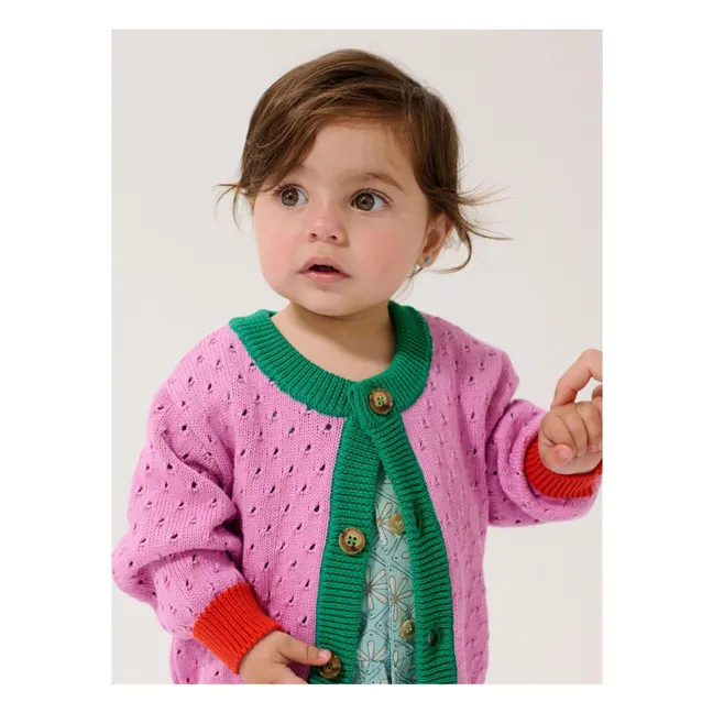 Organic cotton Colorblock openwork cardigan | Purple