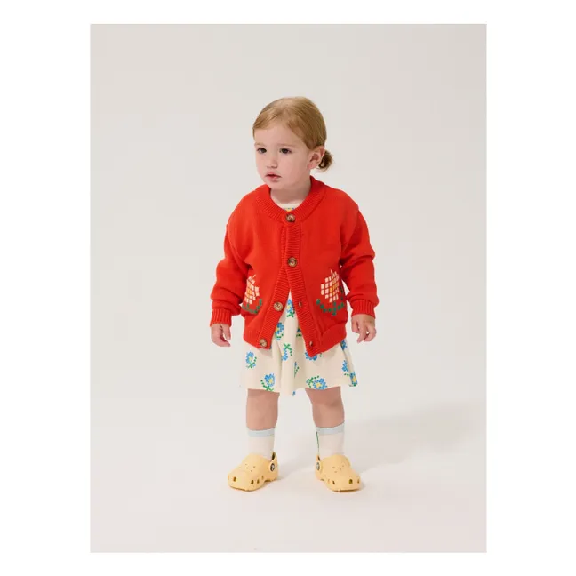 Cardigan Marguerites Coton Bio Bébé | Rouge