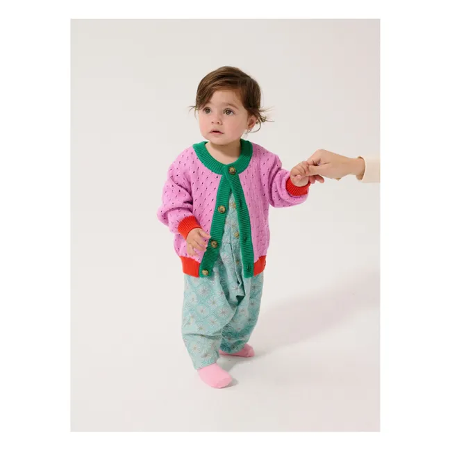 Organic cotton Colorblock openwork cardigan | Purple