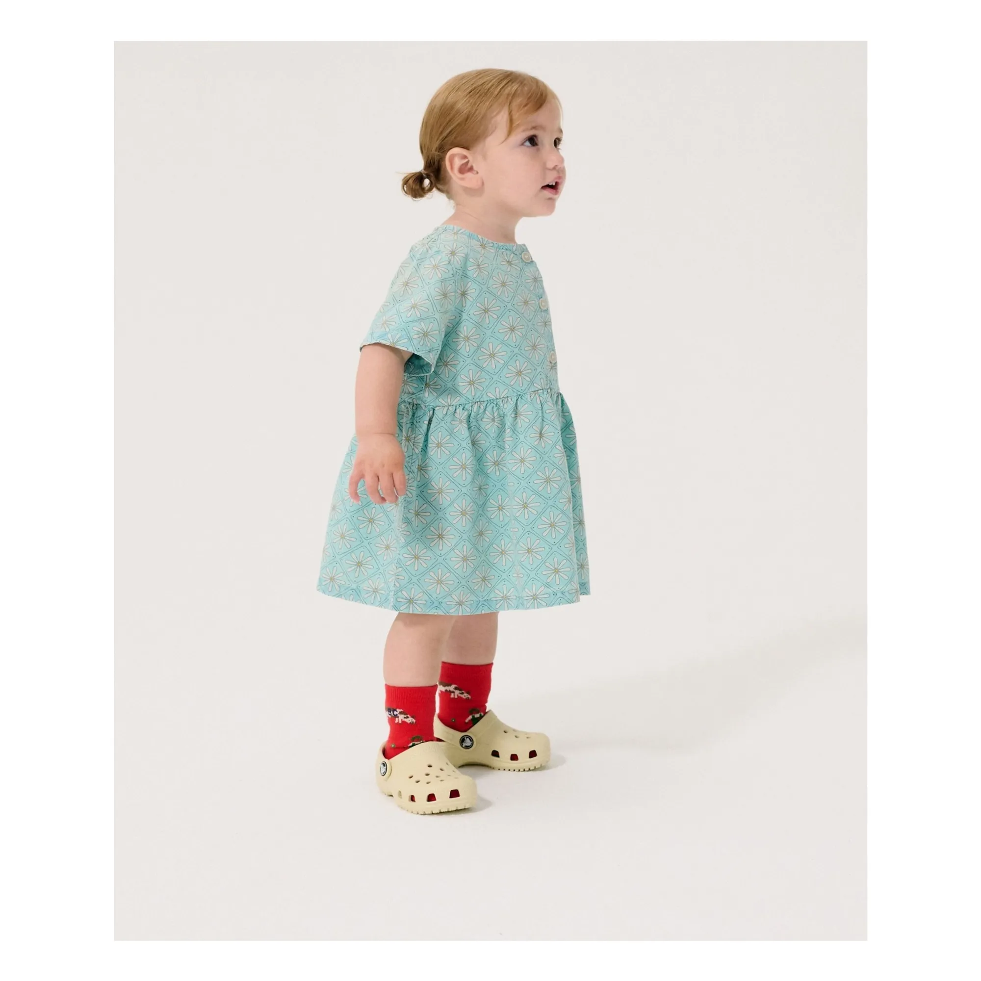 Robe Marguerites Coton Bio Bébé | Bleu Clair- Image produit n°2