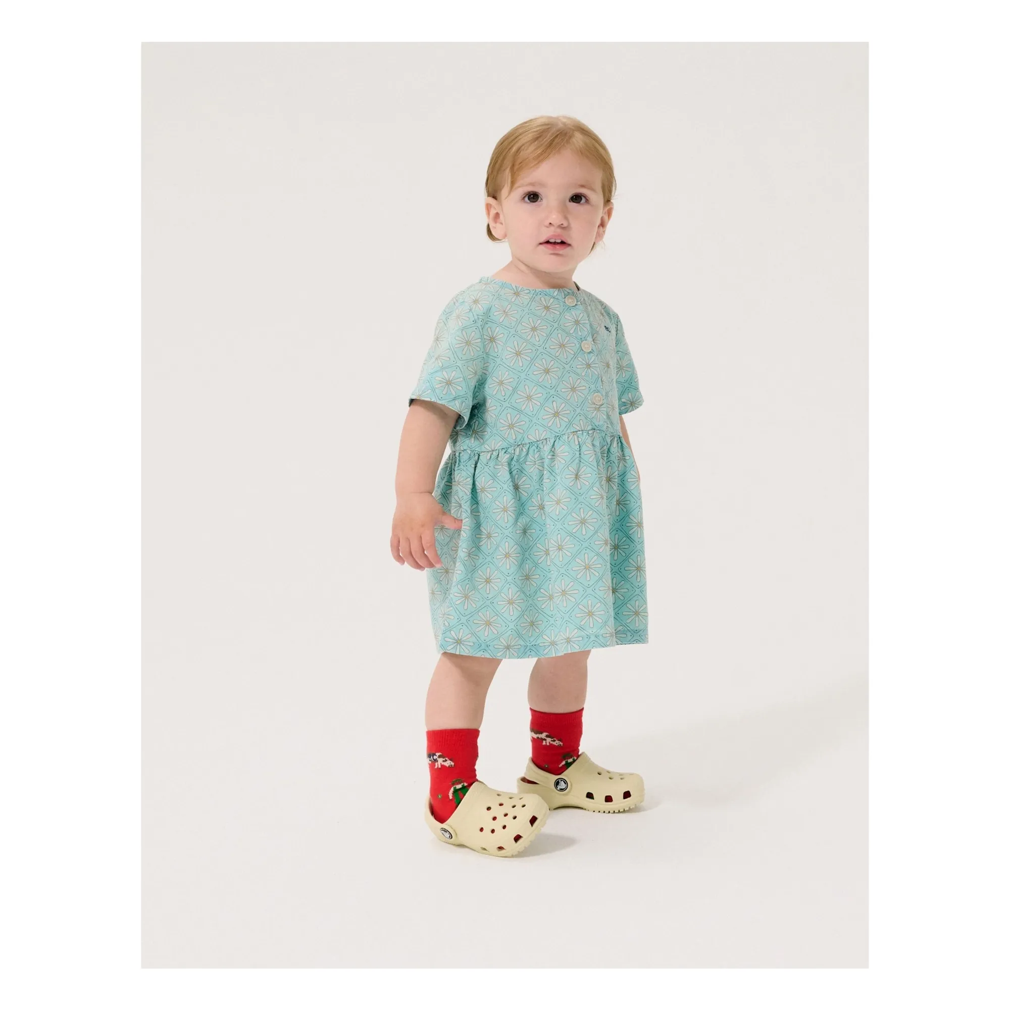 Robe Marguerites Coton Bio Bébé | Bleu Clair- Image produit n°1