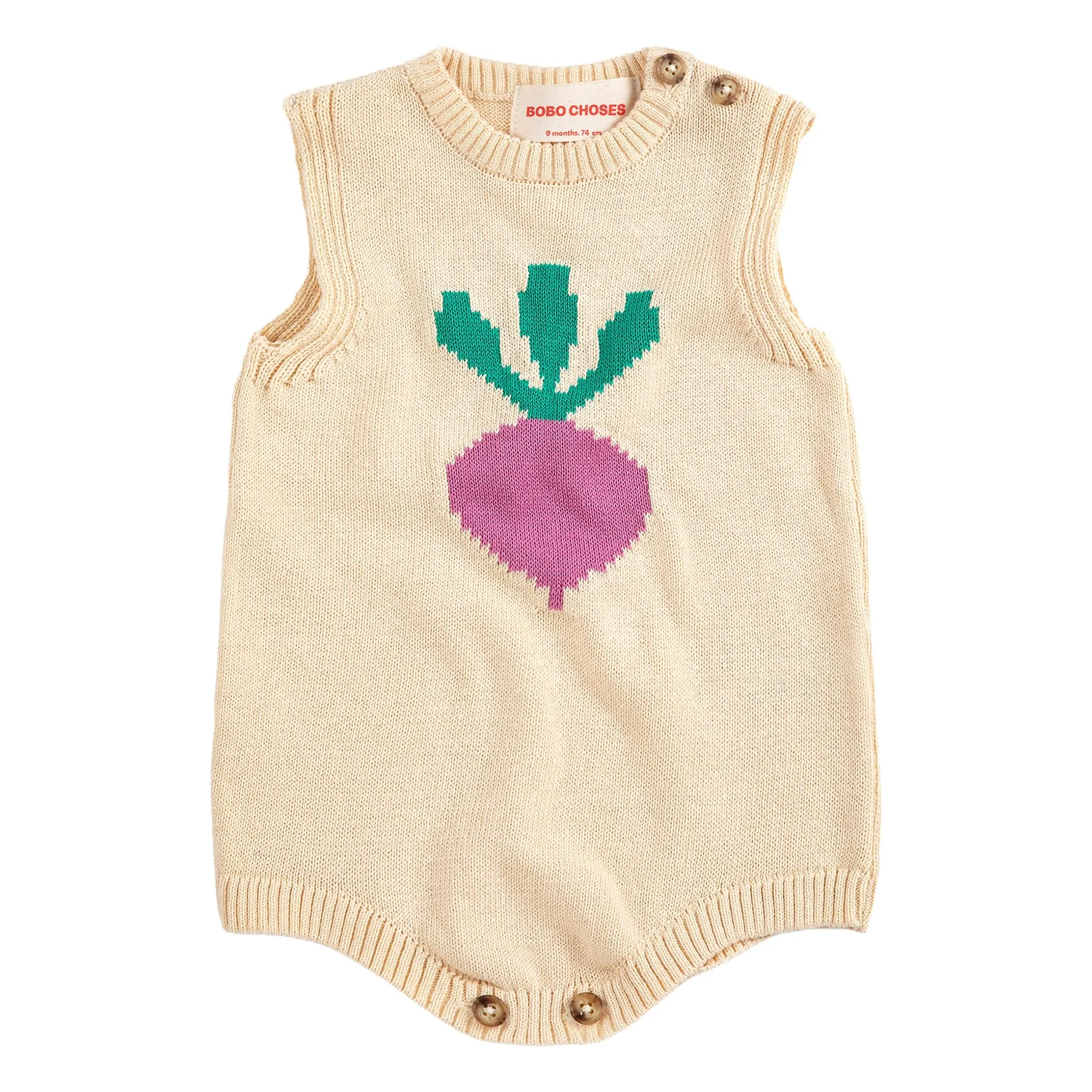 Bobo Choses Ecru Organic Cotton Knit Beet Romper