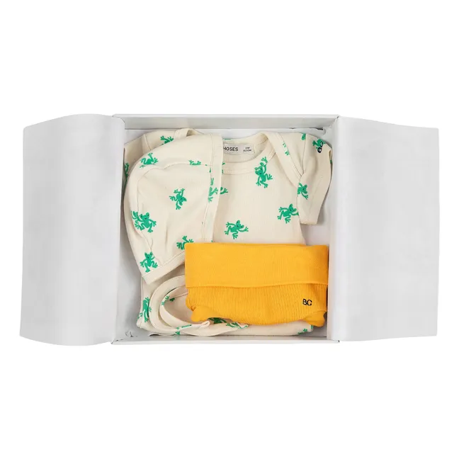 Organic cotton bodysuit and frog shorts set | Ecru