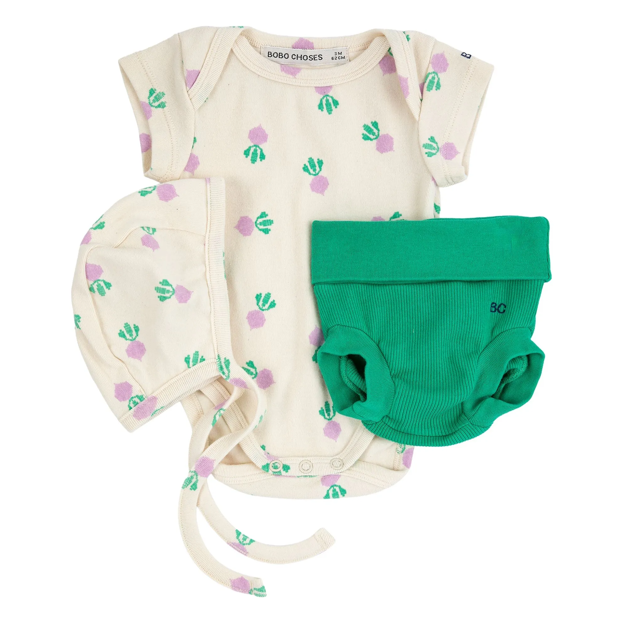 Ensemble Body Béguin et Short Betteraves Coton Bio | Ecru- Image produit n°0