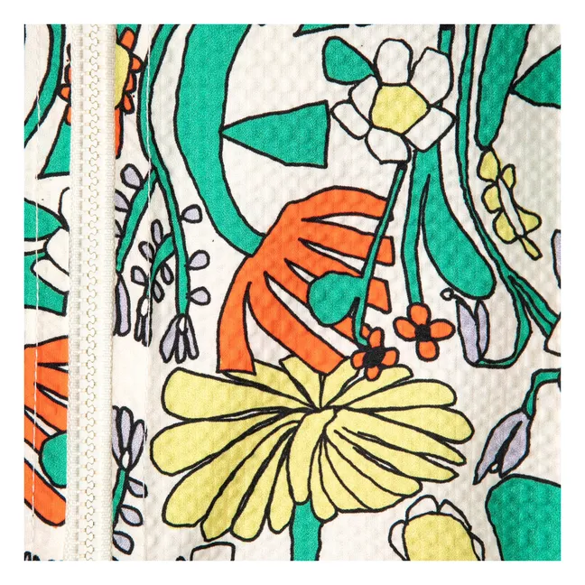 Maillot de Bain Manches Longues Fleuri Fibres Recyclées | Ecru