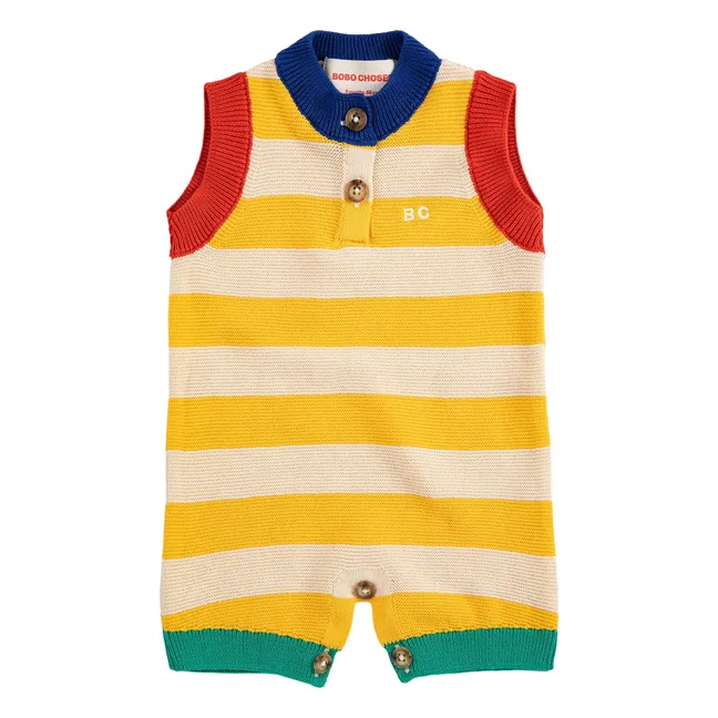 Combishort Rayée Maille Coton Bio | Jaune