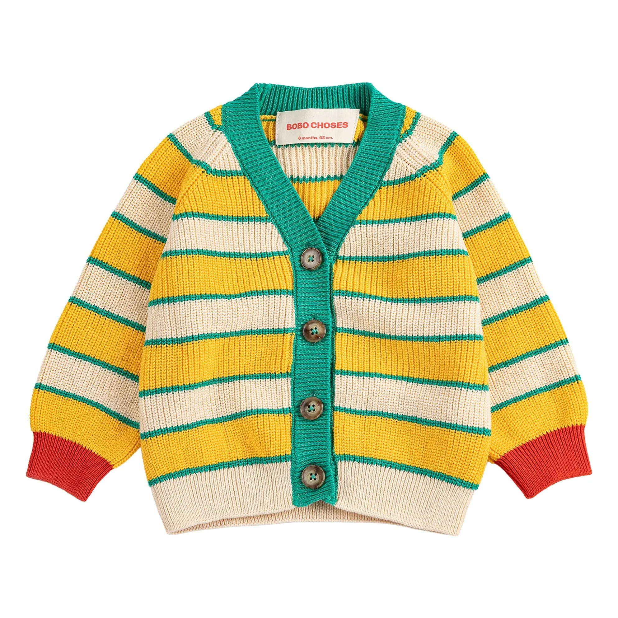 Bobo Choses Yellow Striped Organic Cotton Baby Cardigan