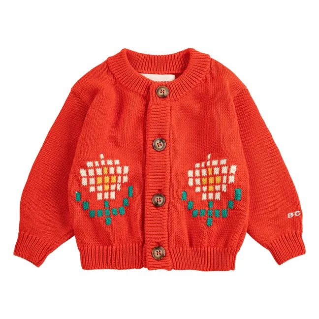 Cardigan Marguerites Coton Bio Bébé | Rouge
