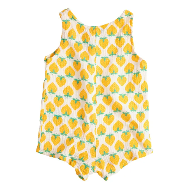 Strawberry organic cotton gauze romper | Ecru