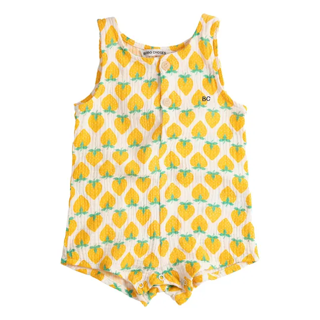 Strawberry organic cotton gauze romper | Ecru