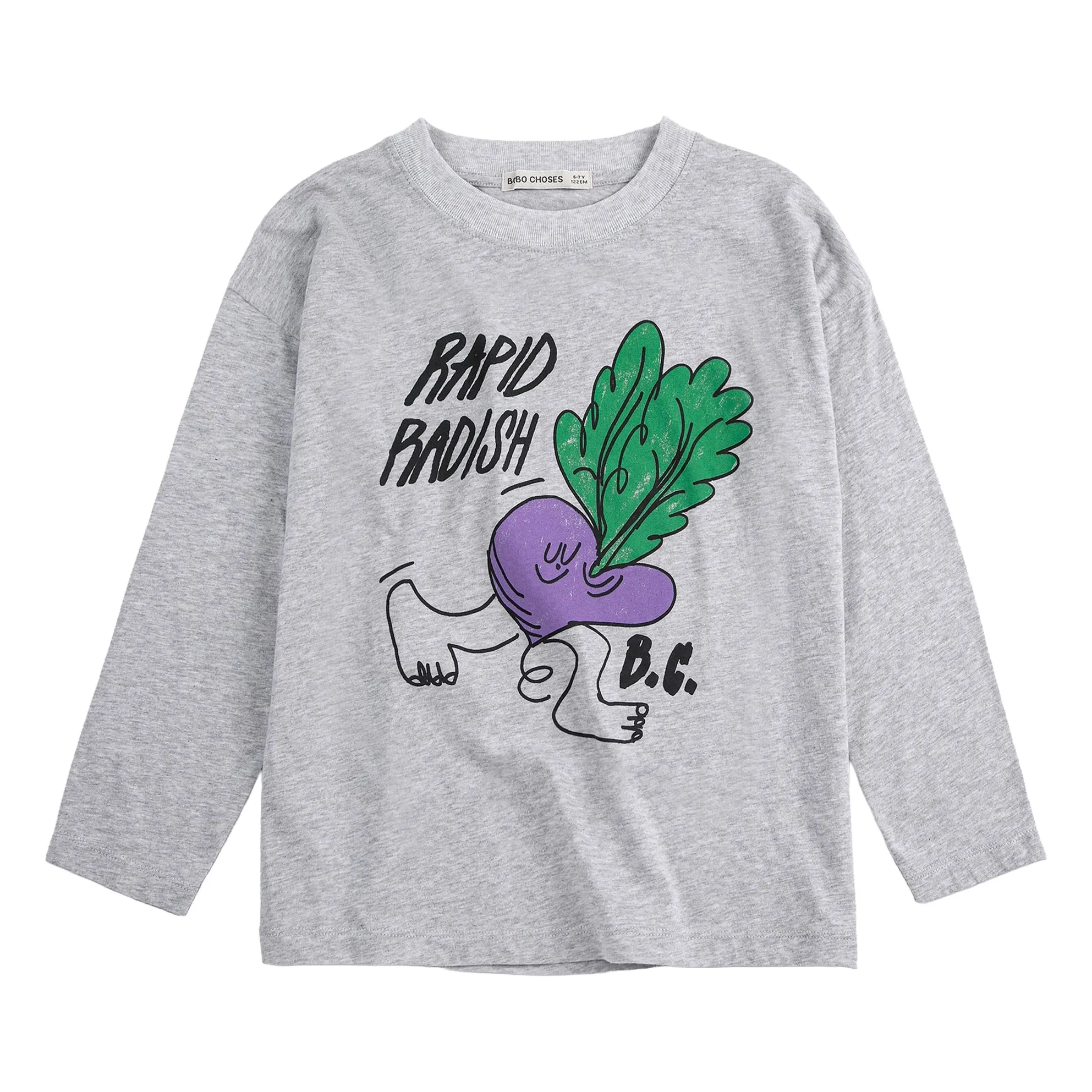 Bobo Choses Heather Grey Rapid Radish Organic Cotton T-Shirt