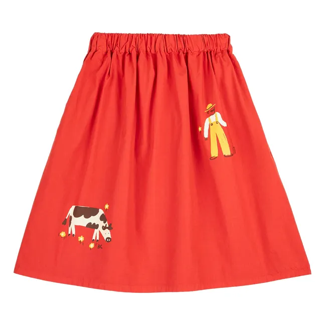 Jupe Midi Ferme Coton Bio | Rouge