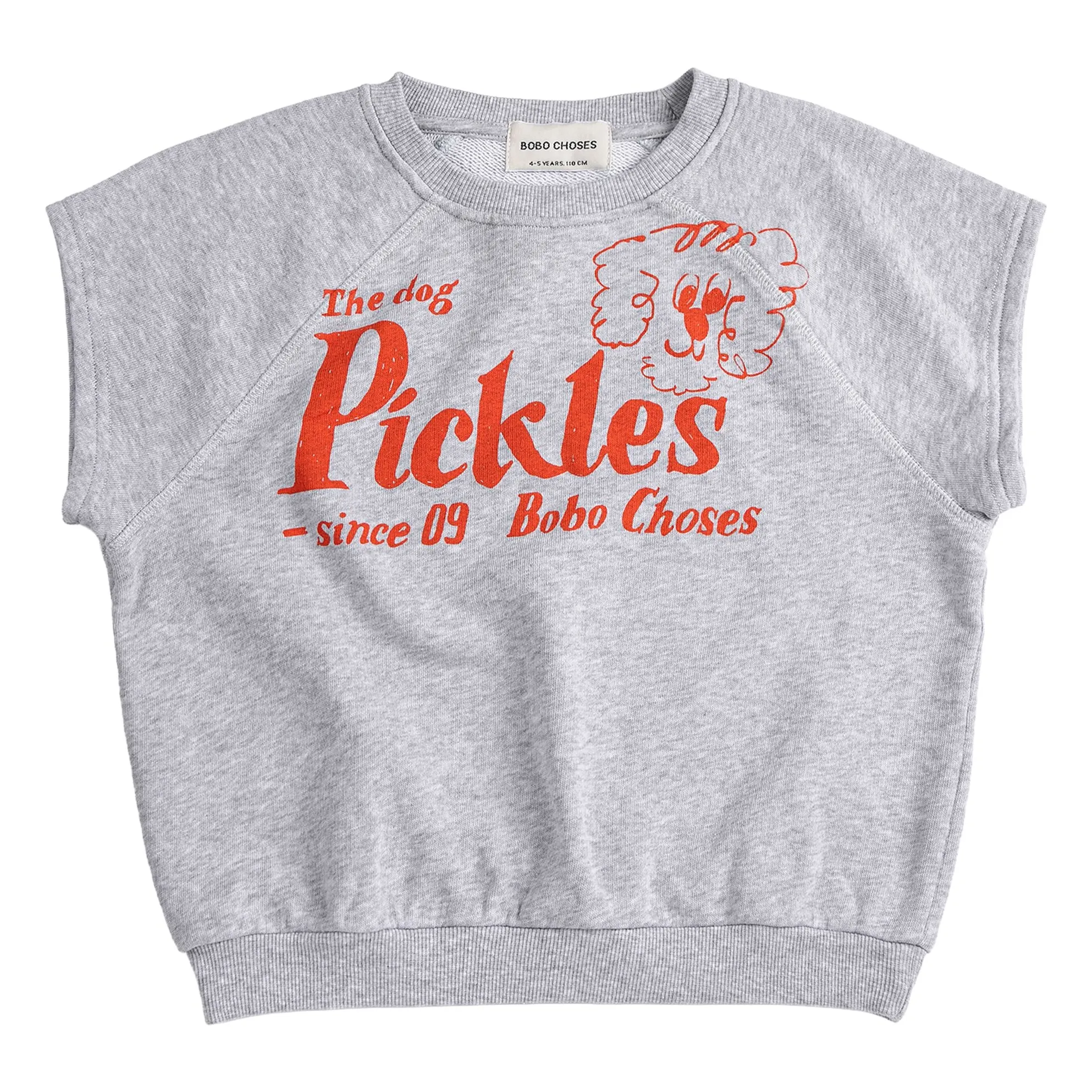 Bobo Choses Heather Grey The Dog Pickles Organic Cotton Sleeveless Sweatshirt