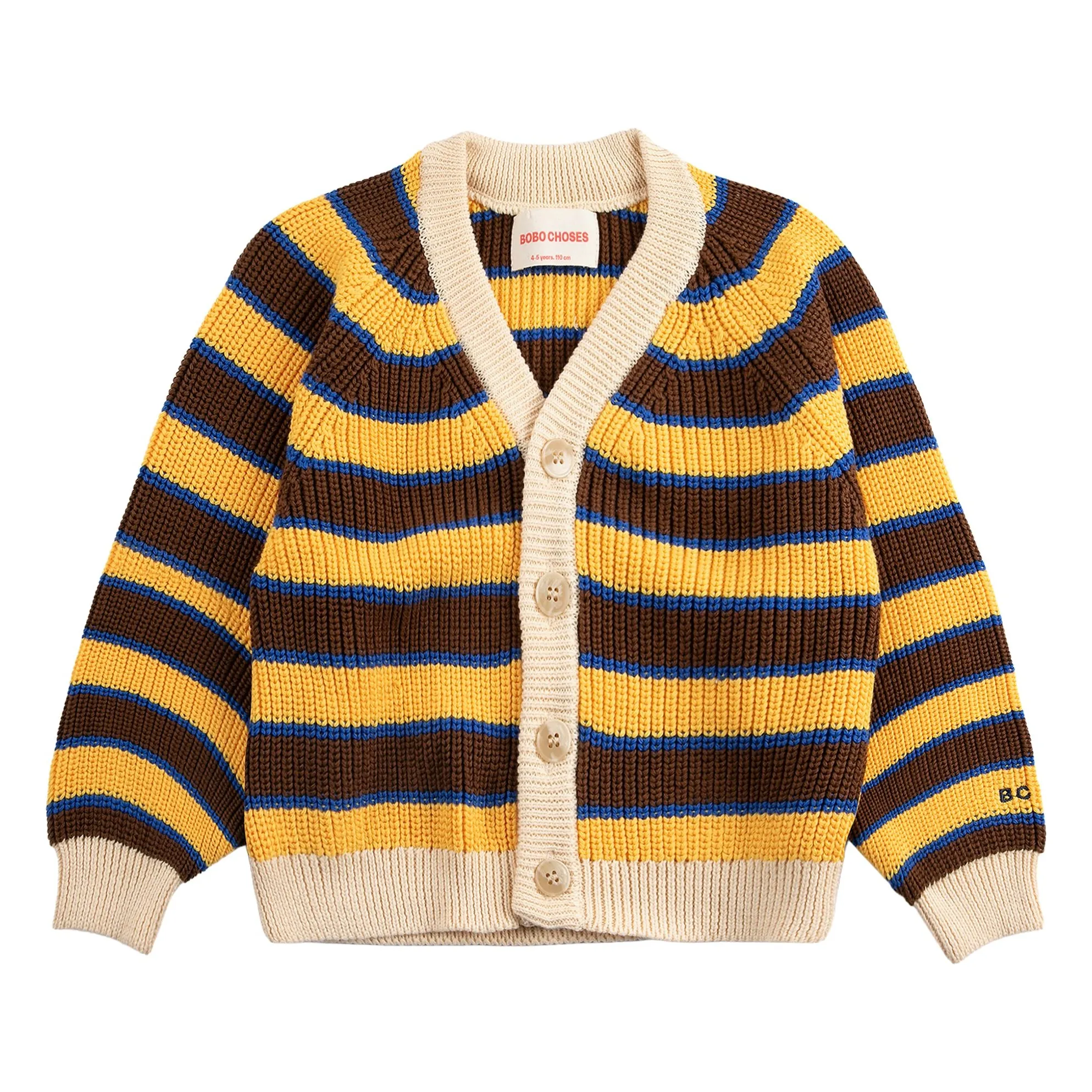 Bobo Choses Yellow Striped Organic Cotton Cardigan
