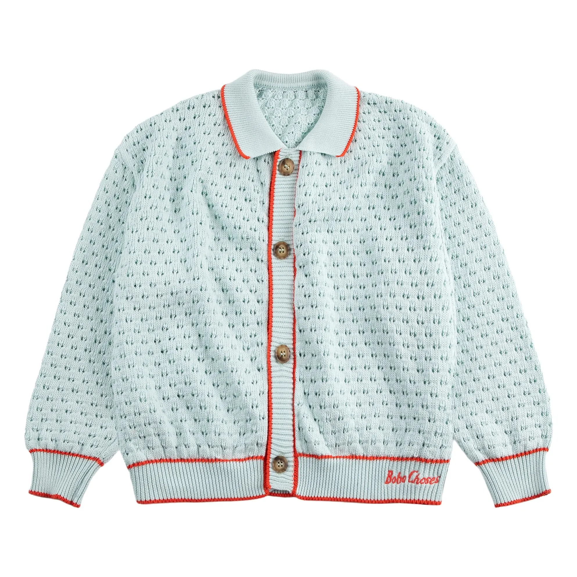 Bobo Choses Light Blue Organic Cotton Openwork Cardigan