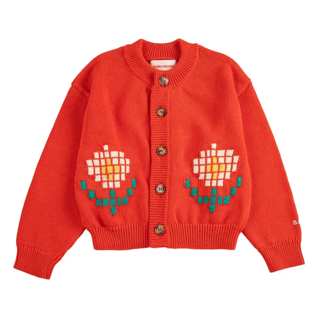 Organic Cotton Daisy Cardigan | Red