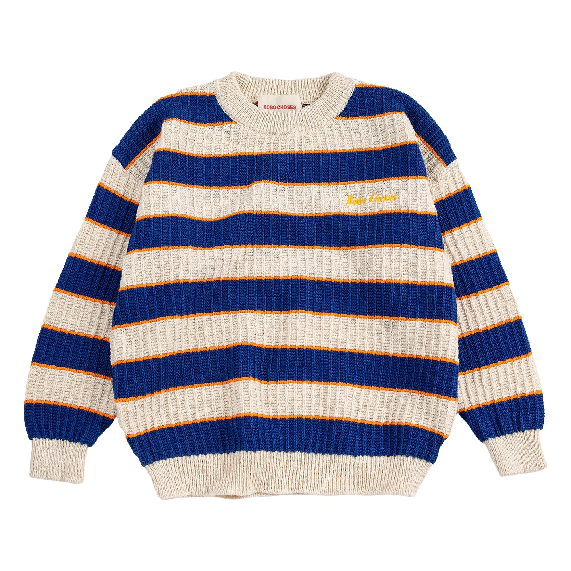 Bobo Choses Heather Beige Striped Organic Cotton Sweater