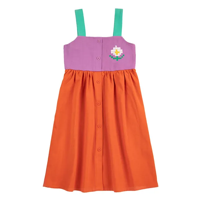 Vestido de algodón orgánico con bloques de color | Naranja